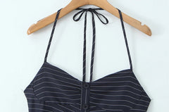 Blue Striped Halter Neck Short Dress