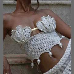 Shell Pearls Knit Tube Top
