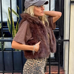 Sleeveless Lapel Fuzzy Vest