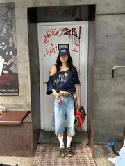 Blue East Cost Off Shoulder Graphic T Shirts