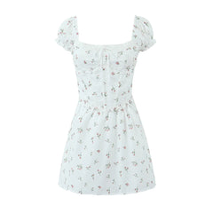 White Floral Puff Sleeve Corset Flare Mini Dress - Free From Label