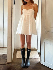 White Spaghetti Strap Tie Up Mini Dress