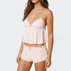 Embroidered Trim Cami Top And Shorts Pj Set