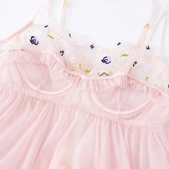 Sheer Embroidered Trim Nightdress with Panties Lingerie Set