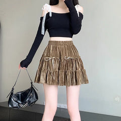 Velvet Bow Pleated Mini Skirt Free From Label