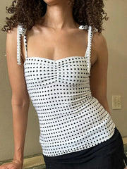 White Polka Dot Lace Up Top