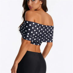 Polka Dot Off The Shoulder Front Twist Knot Bandeau Top