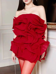 Strapless Frill Fold Mini Dress