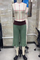 Green Color Block Knit Ruffle Hem Capri Pants