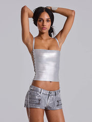 Metallic Side Lace Up Bandage Top