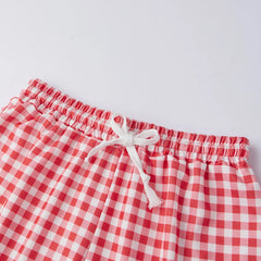 Gingham Long Sleeve Crew Neck Sweatshirt And Drawstring Shorts Set