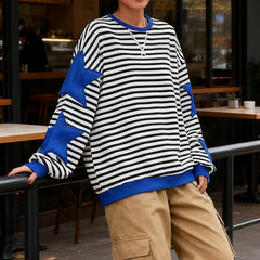 Star Appliques Striped Sweatshirt