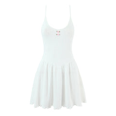 White Ribbed Bow Short Dress