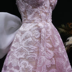 Bow Long Train Strapless Embroidered Mini Dress