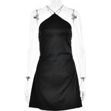 Sequin Strap Halter Backless Satin Mini Dress