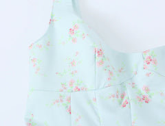 Blue Floral Print A-line Mini Dress