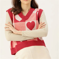 Heart Checkered Sweater Vest