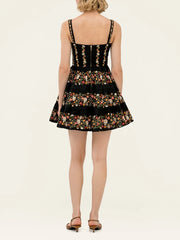 Black Floral Embroidered A-line Mini Dress