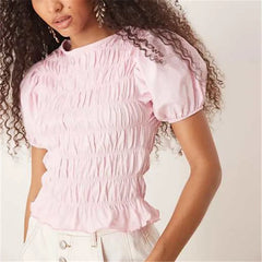 Pink Smocked Puff Sleeve Top