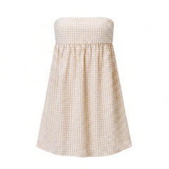 Gingham Strapless Babydoll Back Tie Mini Dress