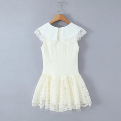 Lace Bow Lapel Collar Sleeveless Dress