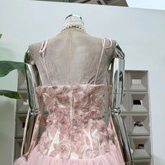 Embroidered Mesh Flower Tie Straps Tulle Mini Dress