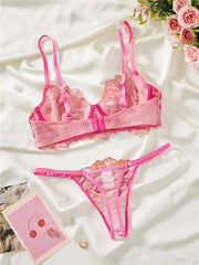 Pink Foliage Mesh Lingerie Set