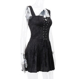 Black Front Lace-Up Mini Dress