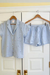 Striped Heart Short Sleeve Top And Shorts Sleepwear Set