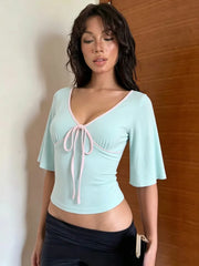Blue Bell Half Sleeve Pink Trim Top