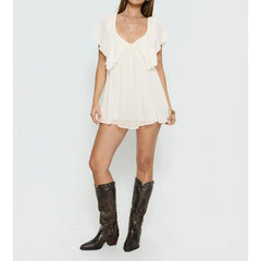 Chiffon Ruffle Romper Batwing Sleeve Mini Dress