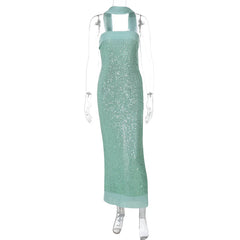Sequin Strapless Long Dress With Scarf