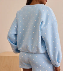 Polka Dot Crew Neck Sweatshirt And Shorts Loungewear Set