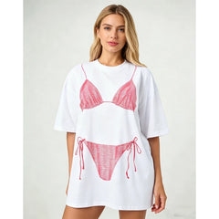 Bikini Print White Graphic T-shirt