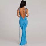 Backless Ruched Tie Up Maxi Dress
