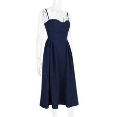 Solid Spaghetti Strap Bustier Pleated Midi Dress