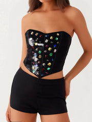 Bustier  Colourful Rhinestone Tie Up Tube Top