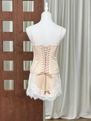 Satin Lace Patchwork V-Neck Top And Mini Skirt Set