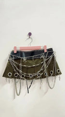 Micro Mini Pleated Belted Chain Skirt - Free From Label