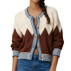 Brown And White Pattern Button Up Cardigan