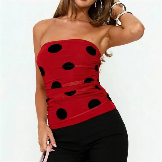 Polka Dot Mesh Tube Top