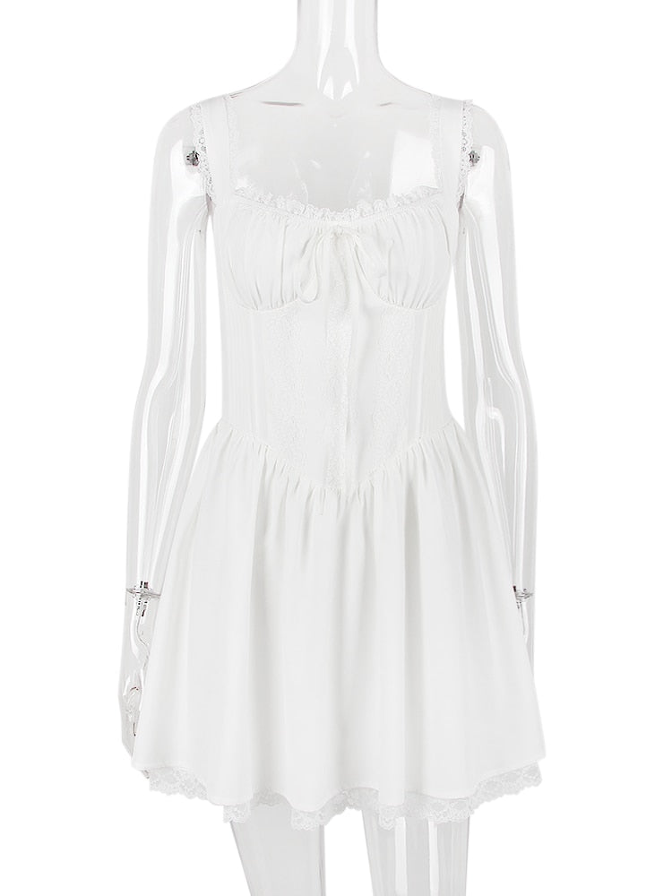 White Corset Lace Flare Mini Dress – Free From Label