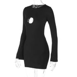 Black Long Sleeve Backless Circle Cut Out Mini Dress