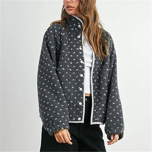 Dotted Fuzzy Zip Up Jacket