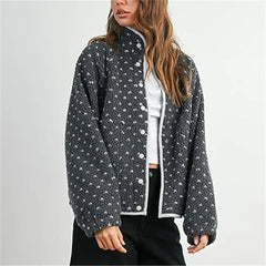 Dotted Fuzzy Zip Up Jacket