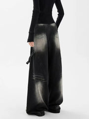 Washed Wide Leg Denim Trousers
