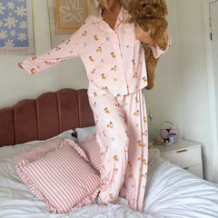 Floral  Long Sleeve Shirt and Pants Pyjama Set