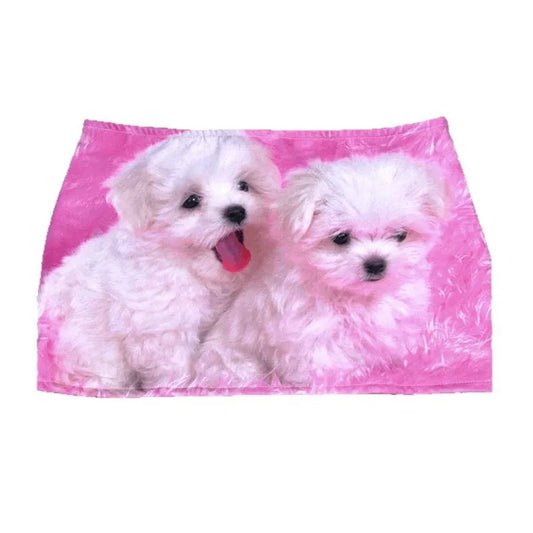 Pink Little Dog Print Mini Skirt