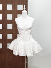 Strapless Lace-up Puffy Ruffles Patchwork Mini Dress