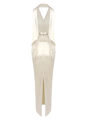 Satin Solid Halter Top And Maxi Skirt Set
